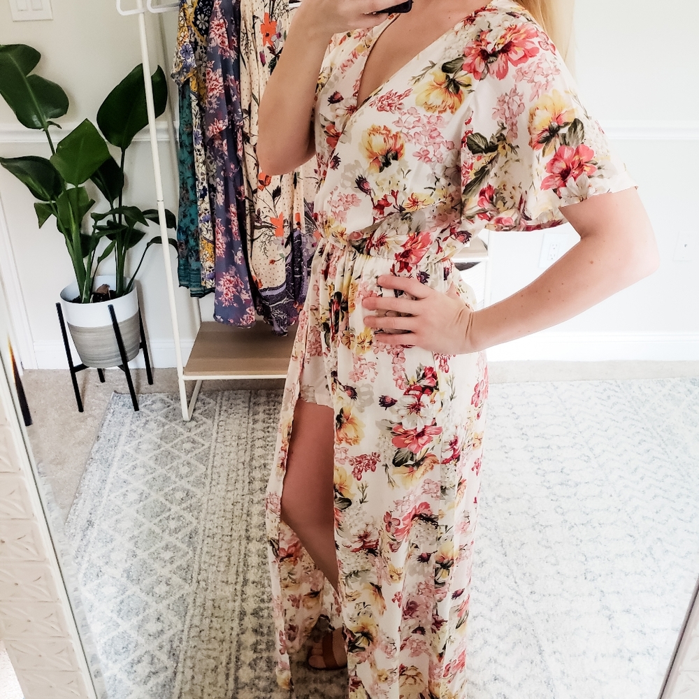 Floral Print Maxi Romper Dress M